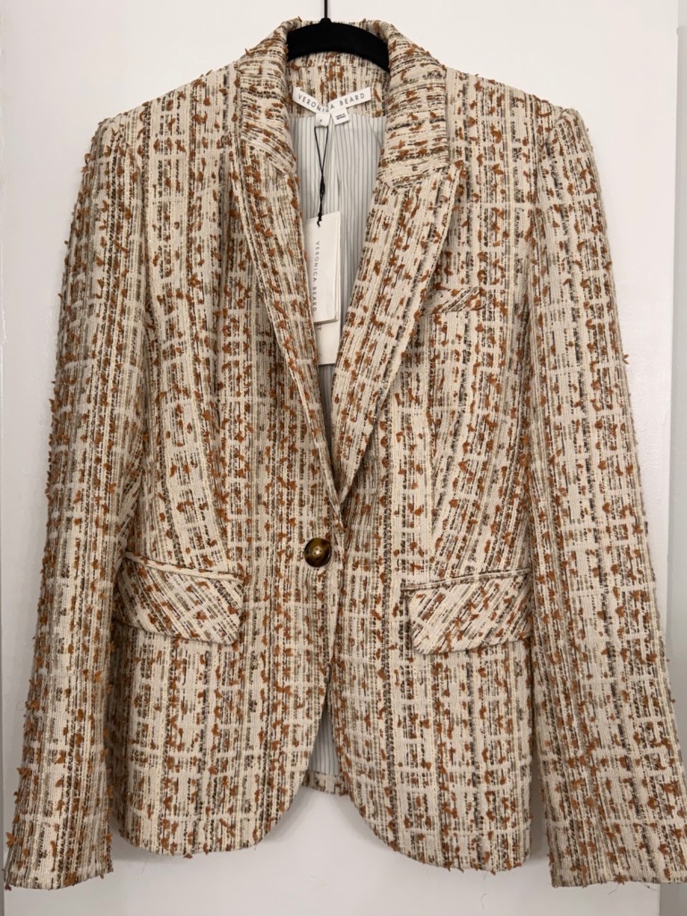 Veronica Beard Cutaway Dickey Tweed Jacket Ivory Size 6